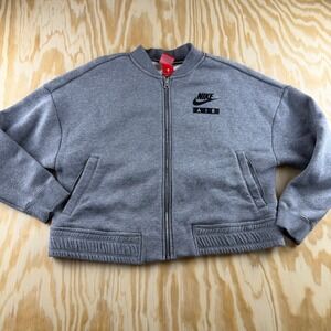 Nike Air Womens Full Zip Fleece Bomber Jacket Heather Grey AR3665-063 Medium
